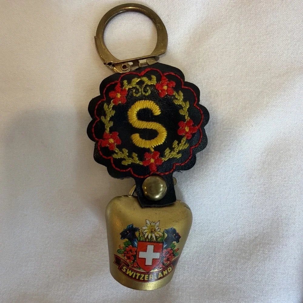Swiss Souvenir Cow Bell with Leather Strap and Heart Ornament from switzerland